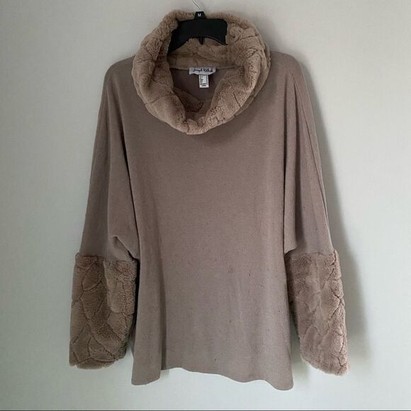 Joseph Ribkoff Women’s Cowl Neck Furry Neck and Cuffs Tunic - Picture 2 of 8